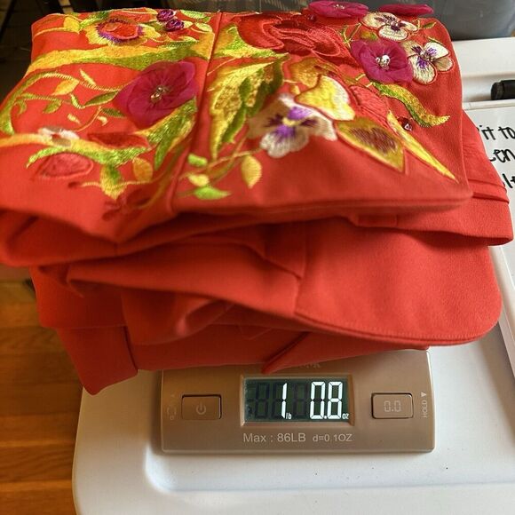 John Meyer Norwich Bright Orange Floral Embroidered Vintage Lined Blazer Sz 14 - Picture 12 of 12